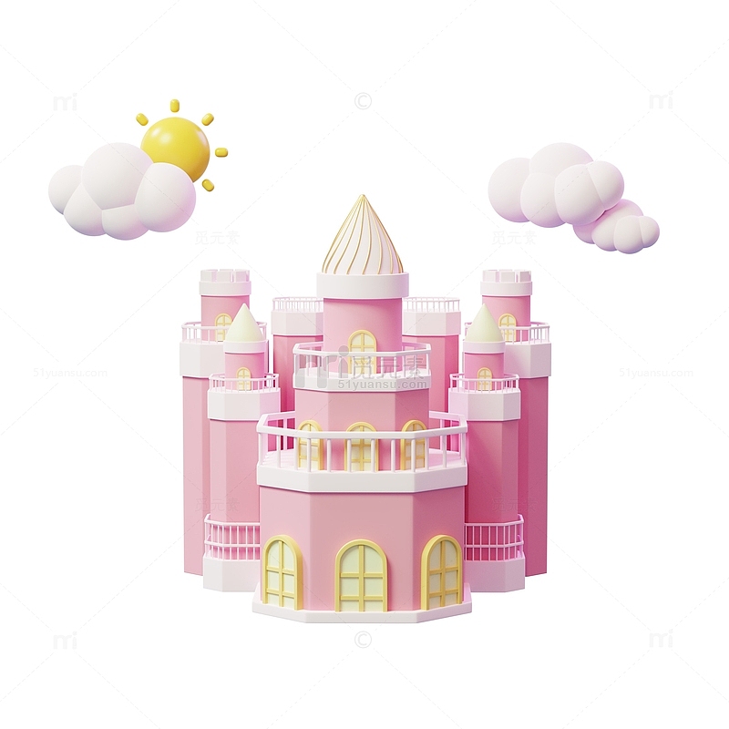 3D立体粉红色卡通梦幻城堡模型