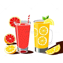 手绘卡通柠檬西柚水果茶