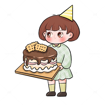 卡通手绘可爱蛋糕女孩
