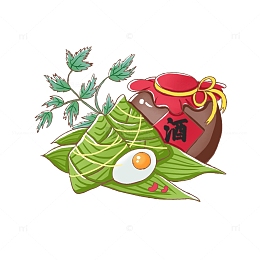 端午粽子酒咸鸭蛋手绘插画元素