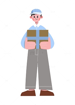 快递员送快递蓝色衣服男生快递