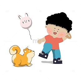 儿童小狗嬉戏玩耍儿童插画元素