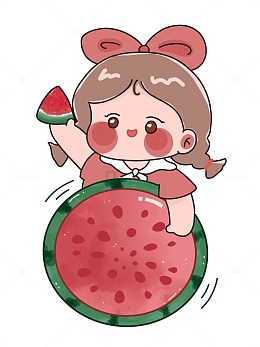 可爱小女孩西瓜夏天卡通可爱