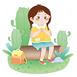 清新可爱的小女孩手绘插画图