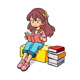坐着看书的小女孩