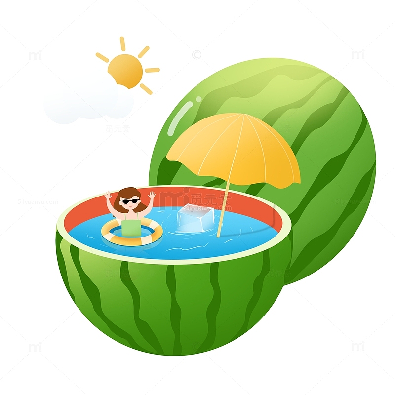 夏季小暑节气西瓜游泳避暑元素