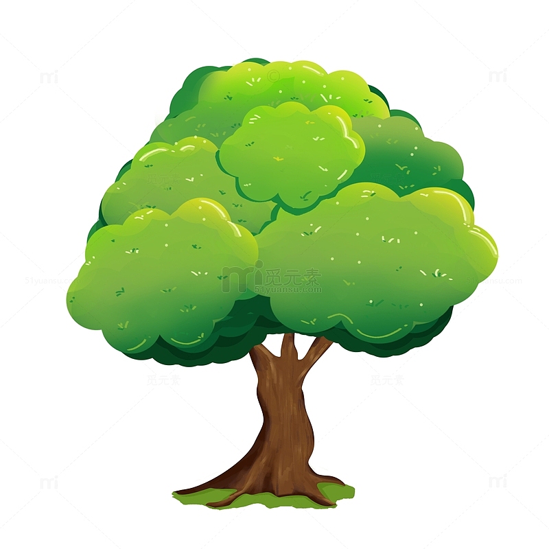 手绘卡通绿色大树树木
