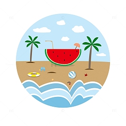 小暑西瓜海边元素