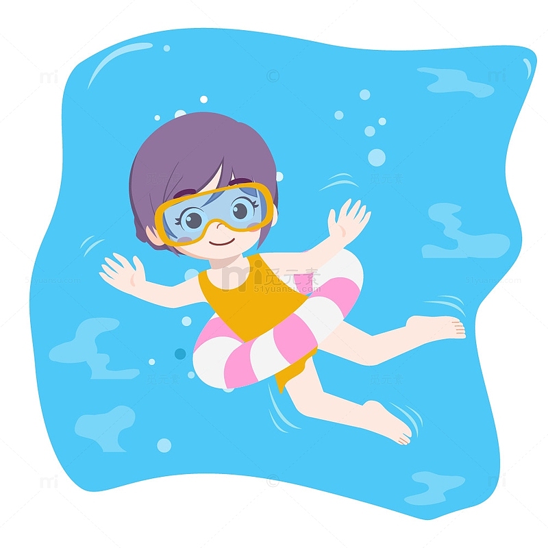 暑假女孩子在水里游泳矢量元素