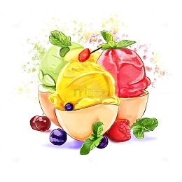 卡通可爱夏季小暑冰淇淋球美食水彩插画手绘