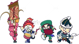潮汕英歌舞手绘卡通人物