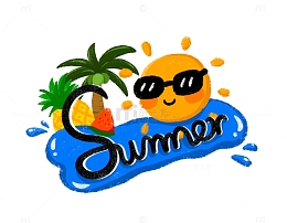 夏季装饰元素小太阳海滩椰子树