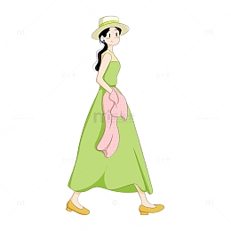 长裙女生学生手绘人物插画