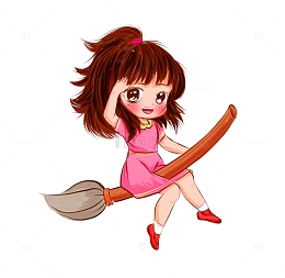 骑着毛笔小女孩学习辅导培训儿童