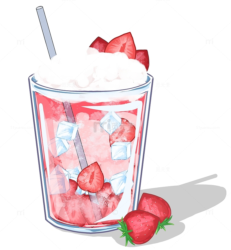 手绘夏日草莓水果冰镇果汁