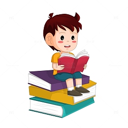坐在书籍上看书读书的儿童学生