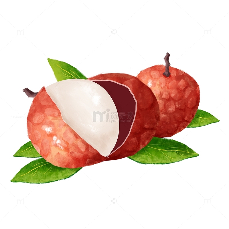 手绘红色夏天荔枝水果美食插画卡通元素