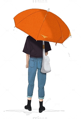 夏日雨中撑伞的女生