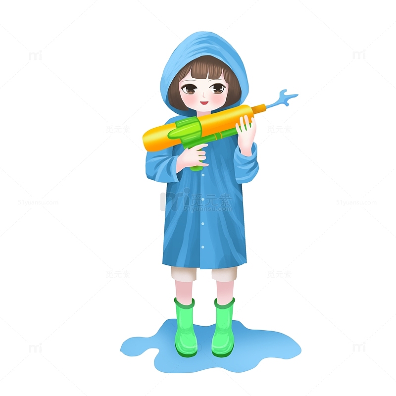 夏日小暑穿雨衣打水枪玩水