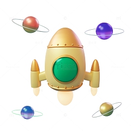 3D立体可爱卡通航空火箭星球飞船模型