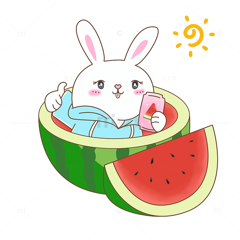 夏天西瓜兔子饮品蔬菜水果卡通