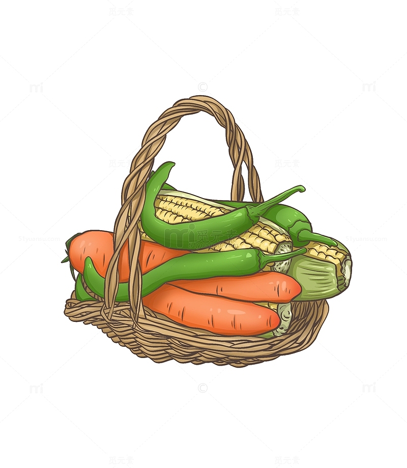 玉米蔬菜编织篮手绘图