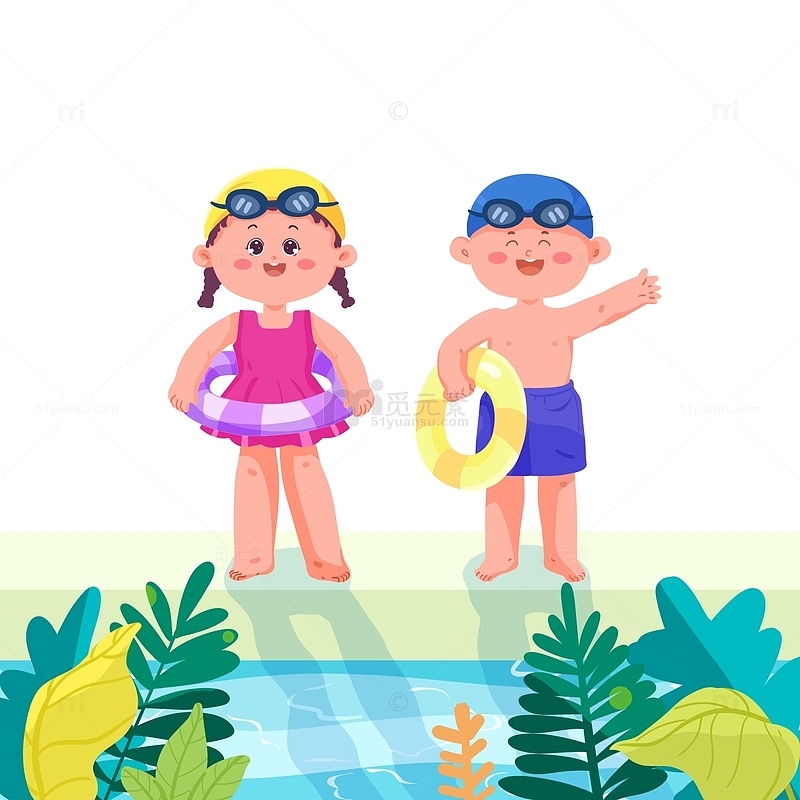 夏季暑期游泳兴趣班元素插画