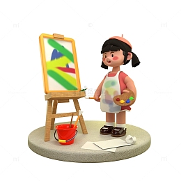 3D卡通画画美术兴趣班画板人物场景元素