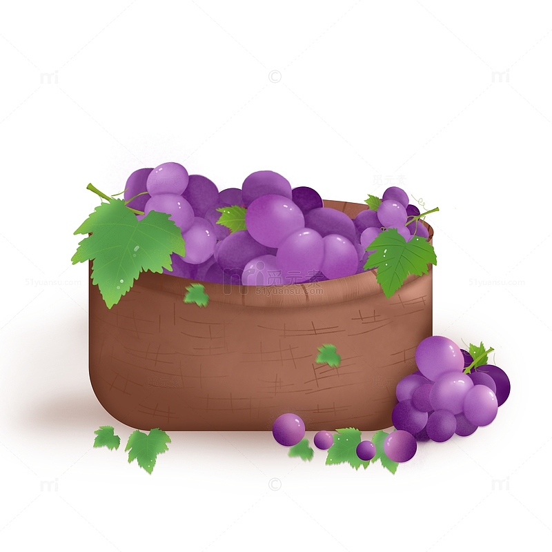 手绘篮子手提紫色葡萄