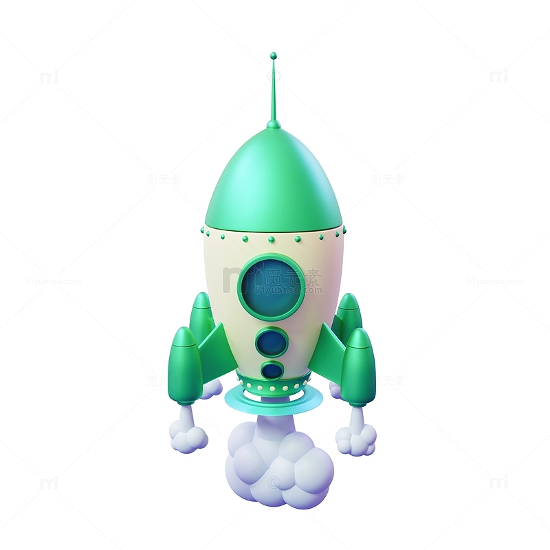 绿色卡通小火箭飞船3D立体模型