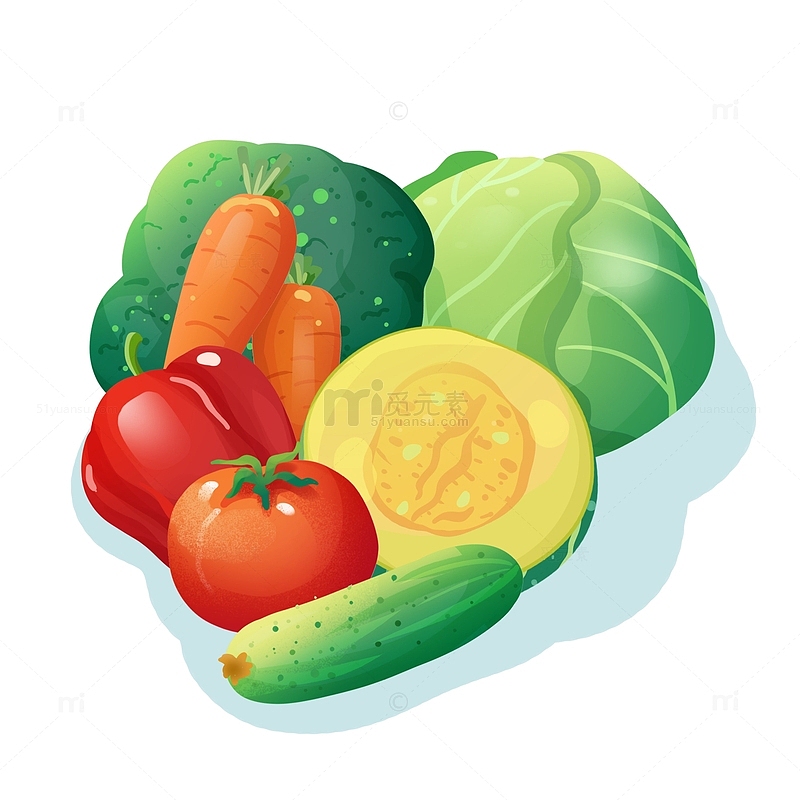 西兰花南瓜西红柿黄瓜胡萝卜蔬菜插画元素