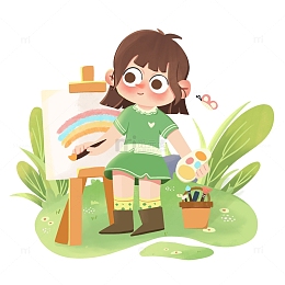 可爱小女孩户外画画暑假兴趣班画画儿童绘画