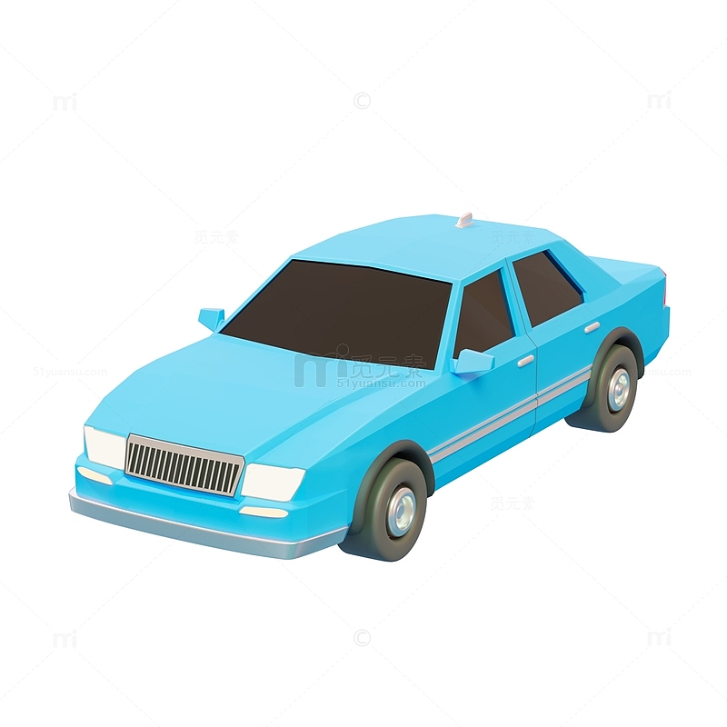 蓝色小轿车卡通小汽车3D立体模型