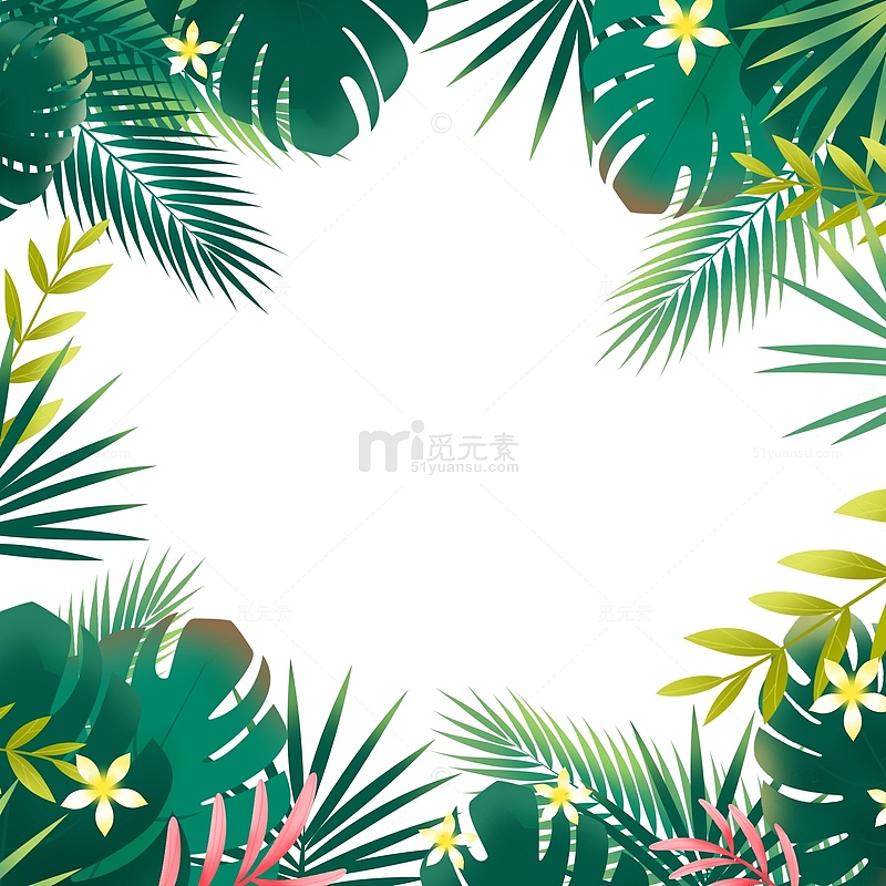 绿色手绘夏日热带雨林植物装饰边框元素