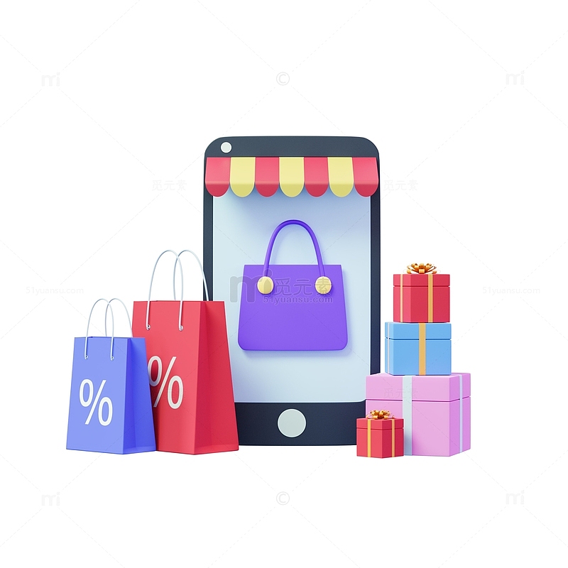 手机线上购物电商网购3D元素