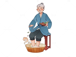 养生泡脚古风人云纹古装老人草药泡脚