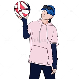 沙滩排球女生手绘插画