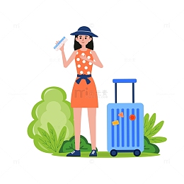 女孩放暑假暑假旅行插画元素