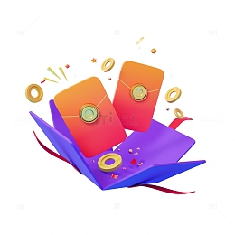 打开的红包优惠券礼盒大礼包3D元素