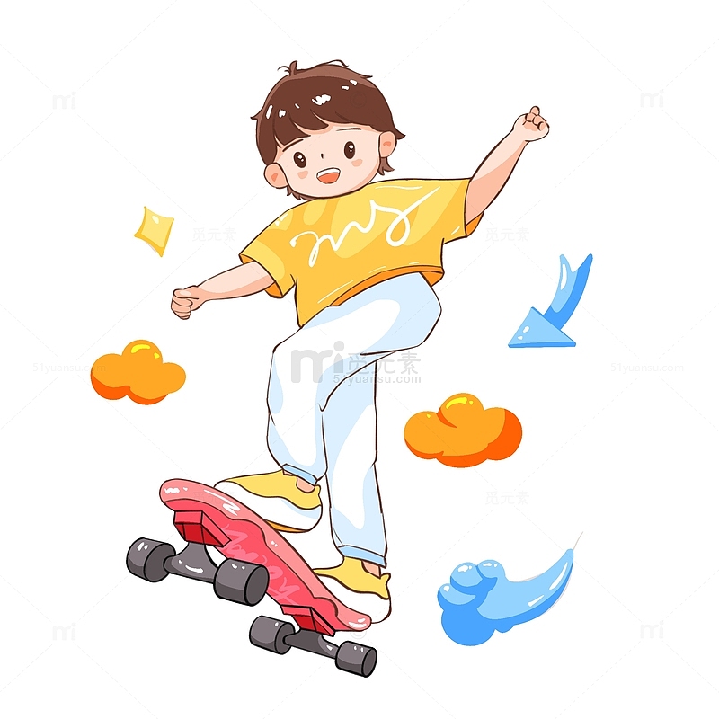 可爱暑期兴趣辅导班滑板小男孩