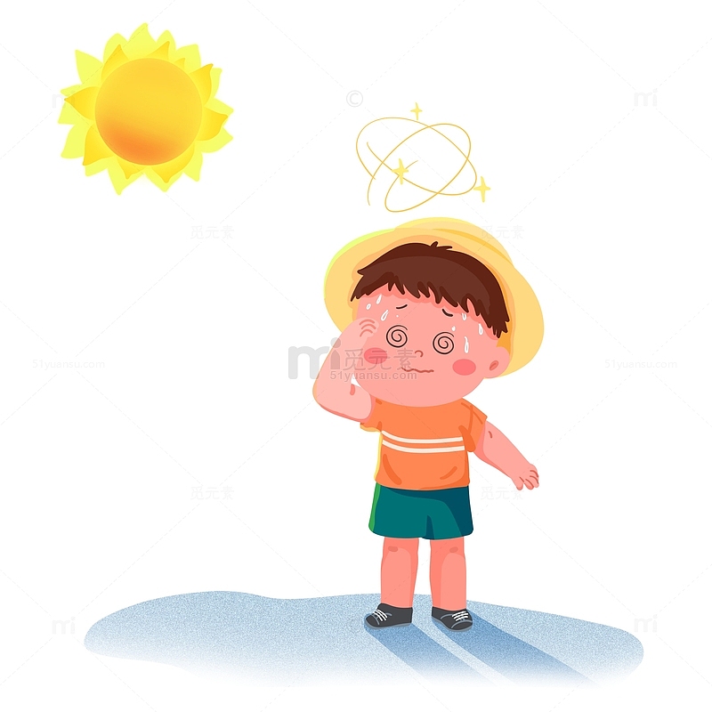 暑期预防中暑安全教育元素插画