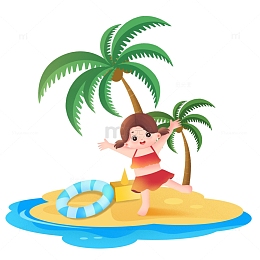 大暑夏季沙滩海滩玩耍的女孩元素