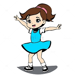 手绘蓝色裙子跳舞小女孩