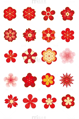 梅花矢量中国风花朵装饰素材