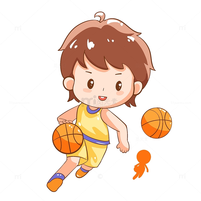 可爱卡通打篮球小男孩