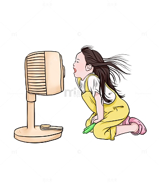 大暑小女孩吹风扇手绘图