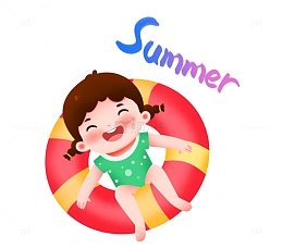夏天大暑坐在游泳圈中的女孩元素