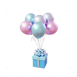 3D立体漂浮气球礼盒装饰元素