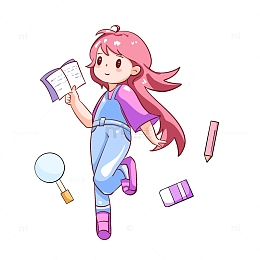 暑托班拿书学习小女孩