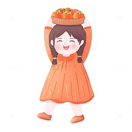 手绘立秋女孩柿子